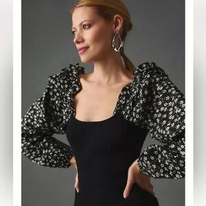 Anthropologie Woven Ruffle-Sleeve Floral Sweater Top